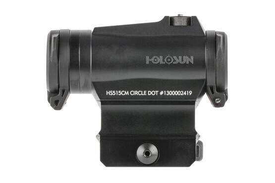 Holosun's HE515CM Elite microdot sight features flip-up lens coversand shielded adjustment knobs